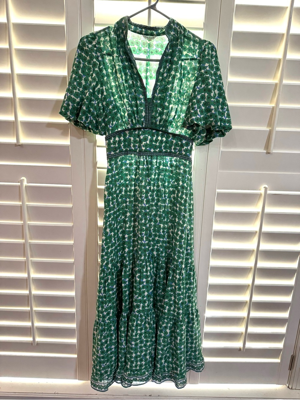 Max Studio Green Printed Maxi Dress with Flutter Sleeves